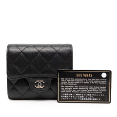 Classic Caviar Trifold Flap Wallet