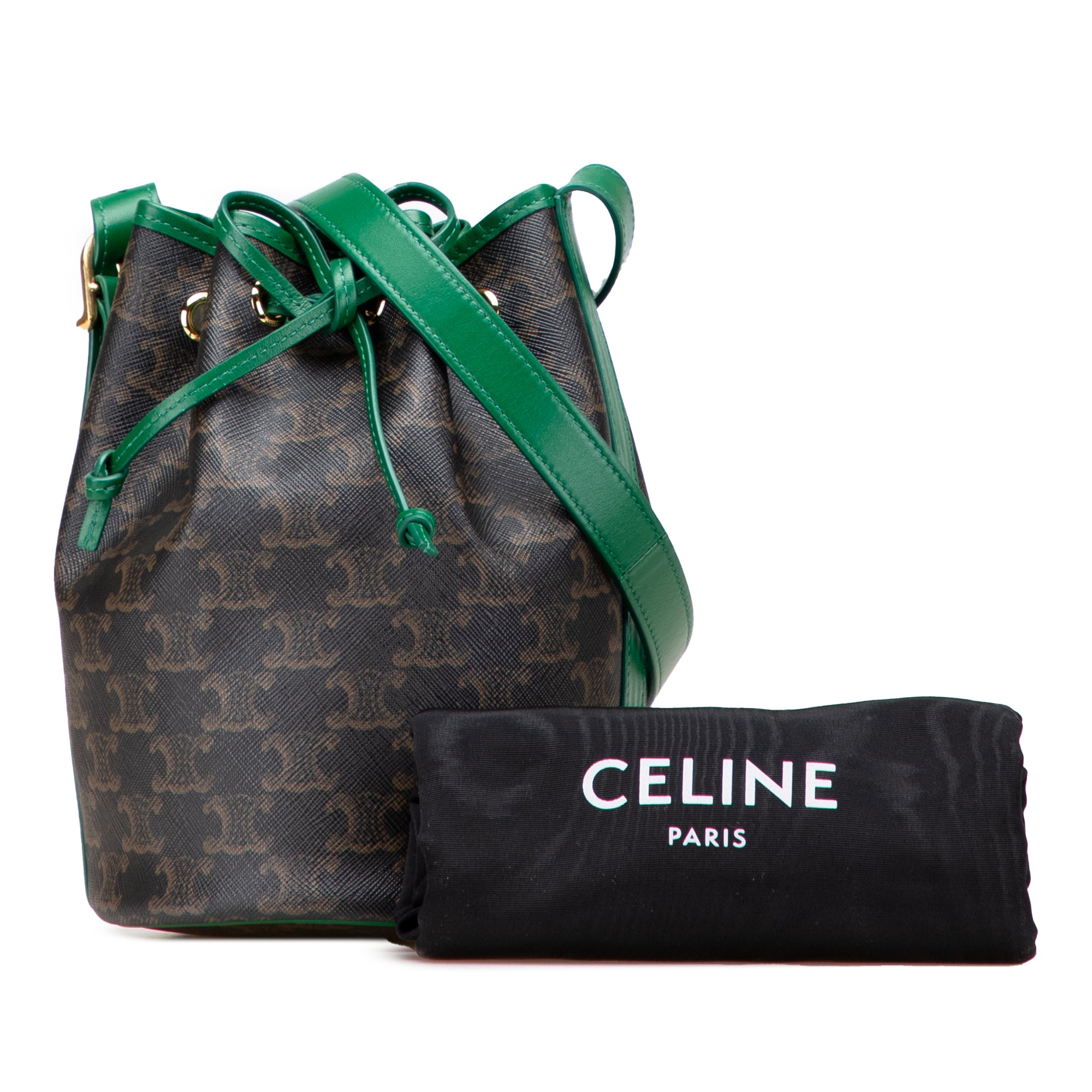 Small Triomphe Coated Canvas Drawstring Bucket Bag