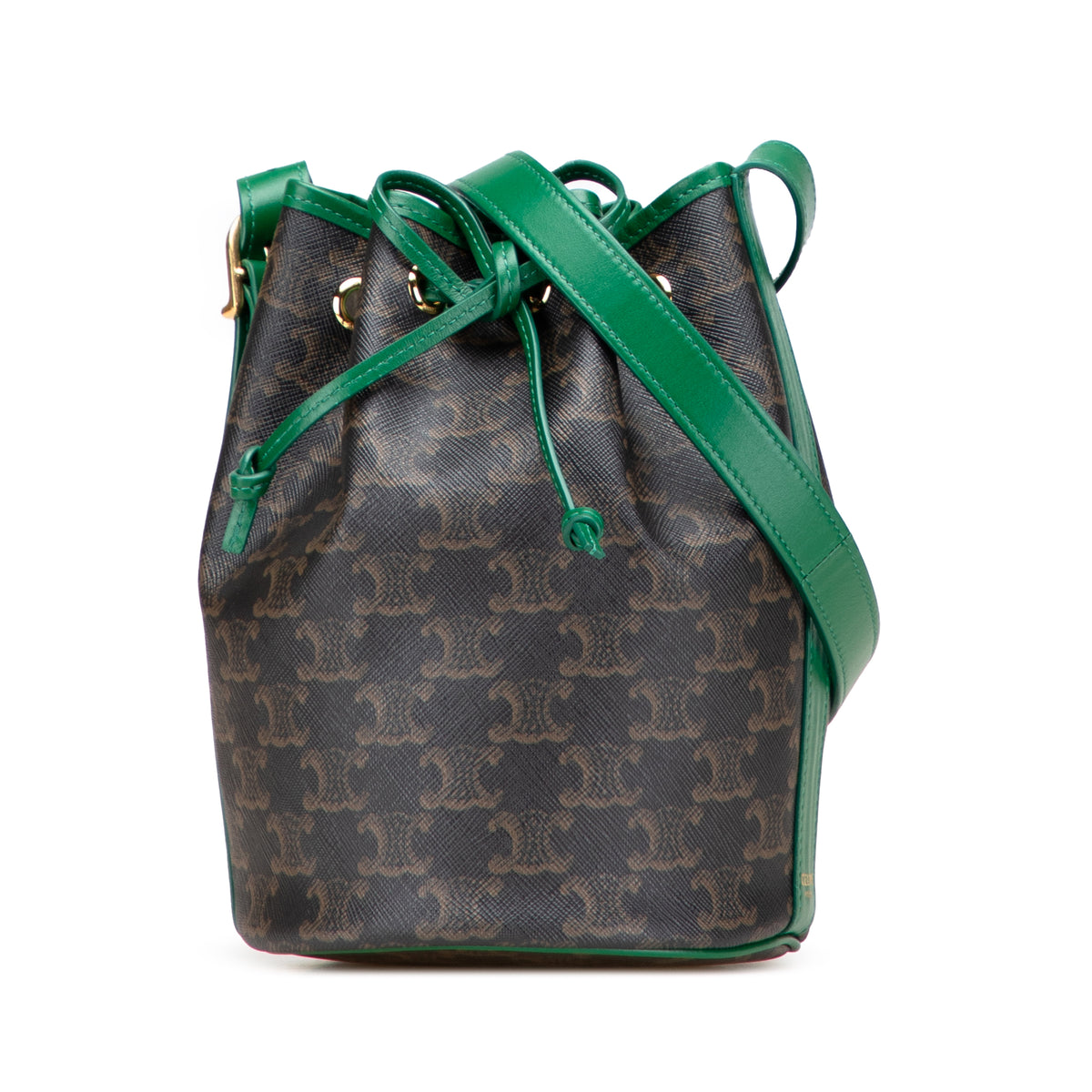 Small Triomphe Coated Canvas Drawstring Bucket Bag