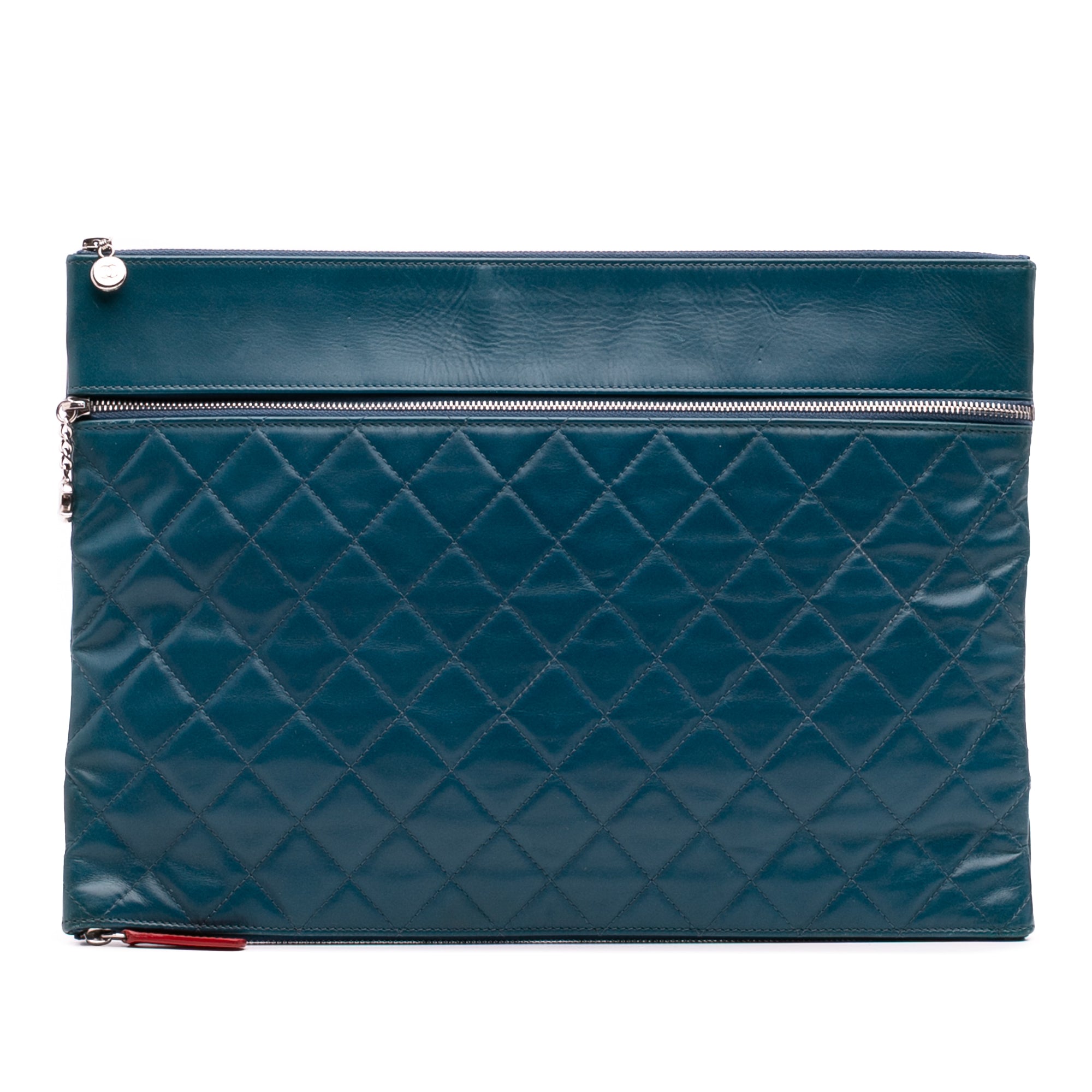 CC Quilted Lambskin Multi Zip Clutch