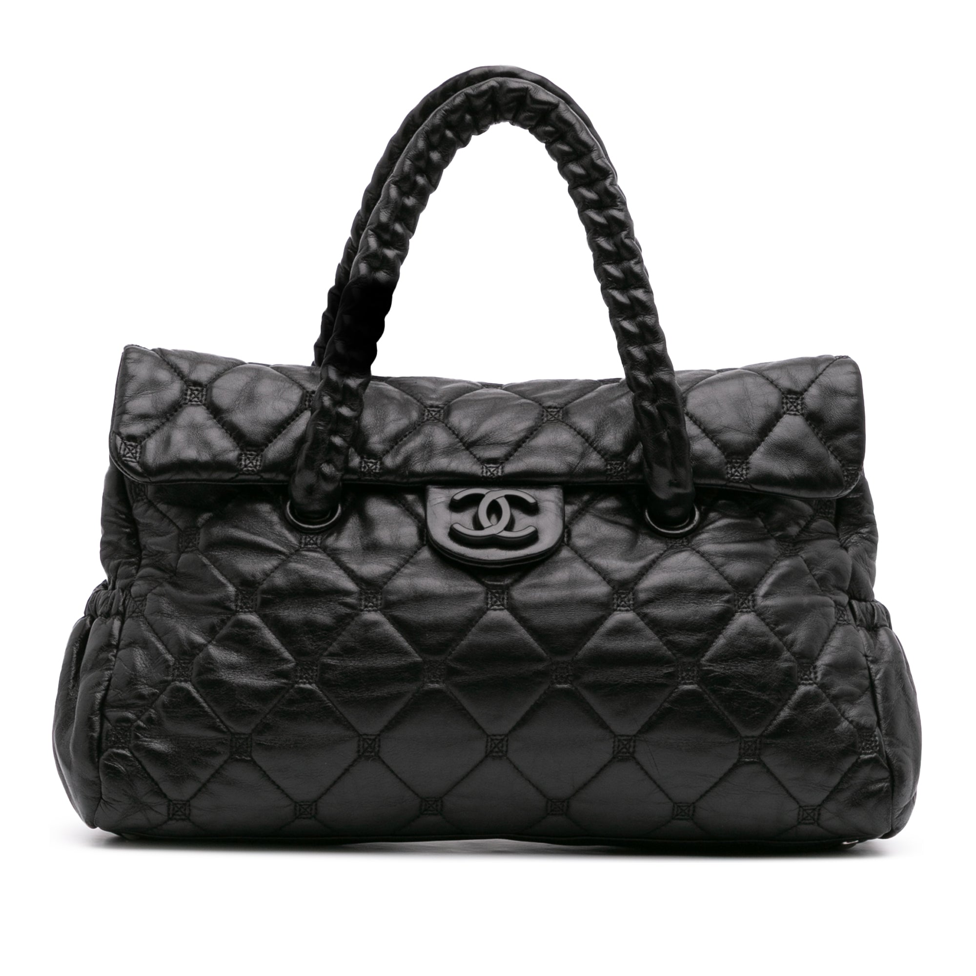 CC Quilted Lambskin So Black Hidden Chain Flap Handbag