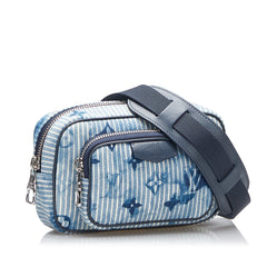 Monogram Denim Watercolor Hickory Stripes Outdoor Pouch_1