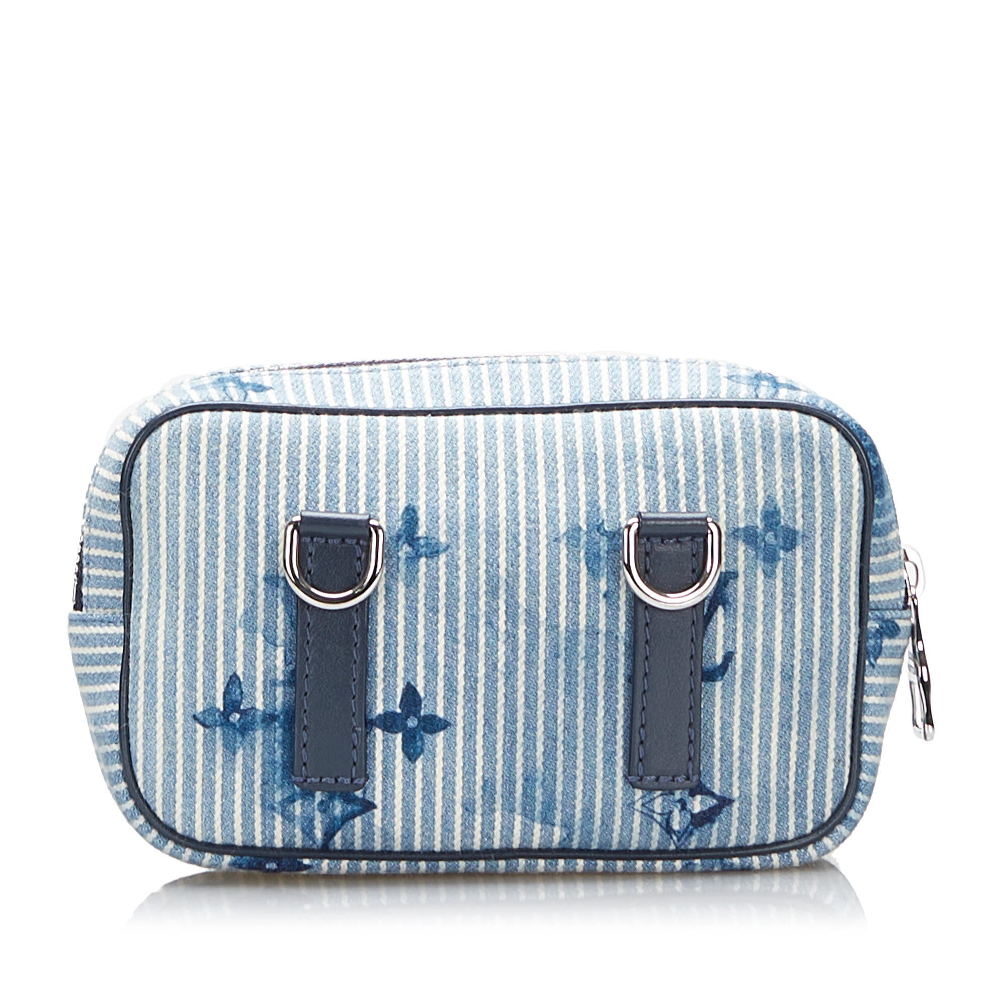 Monogram Denim Watercolor Hickory Stripes Outdoor Pouch_2