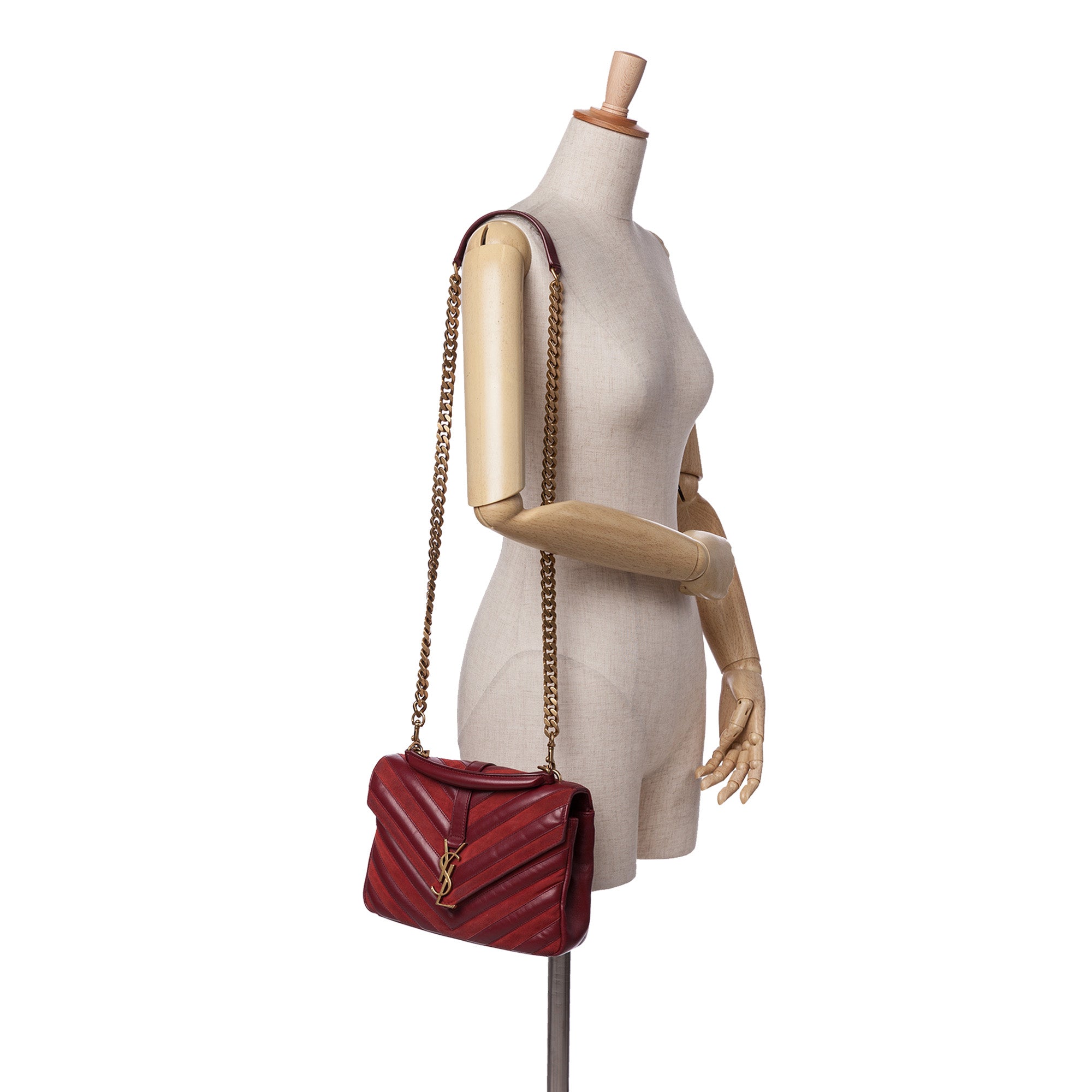Medium Calfskin and Suede Chevron Monogram College Satchel
