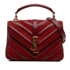 Medium Calfskin and Suede Chevron Monogram College Satchel