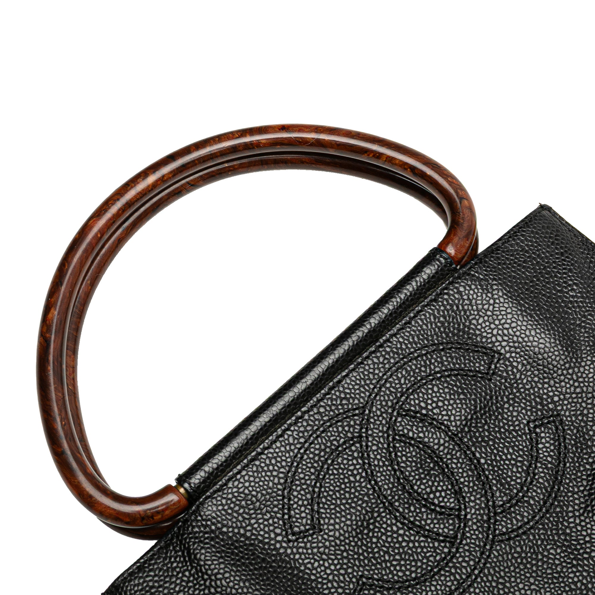 CC Caviar Wood Top Handle Tote