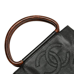 CC Caviar Wood Top Handle Tote