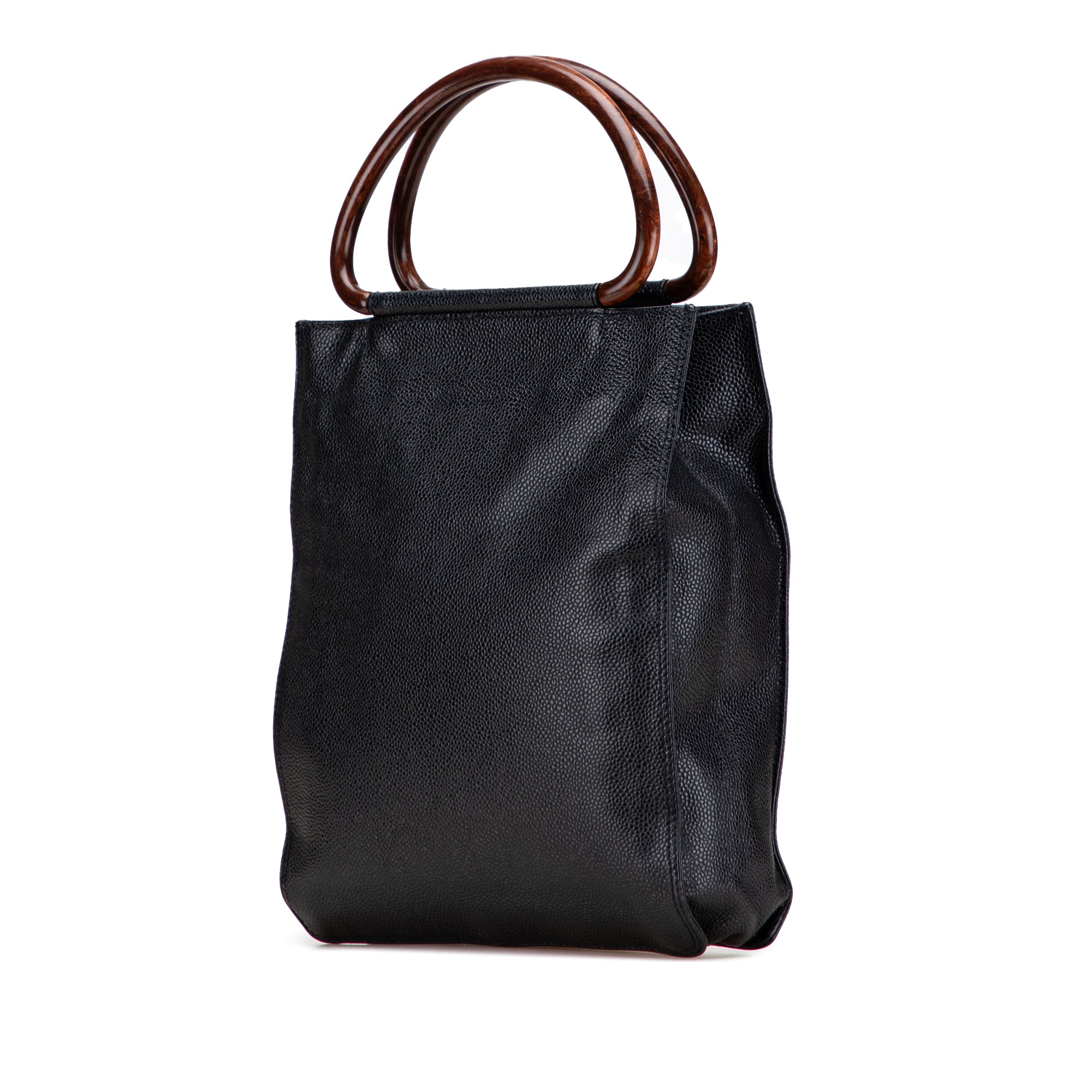 CC Caviar Wood Top Handle Tote