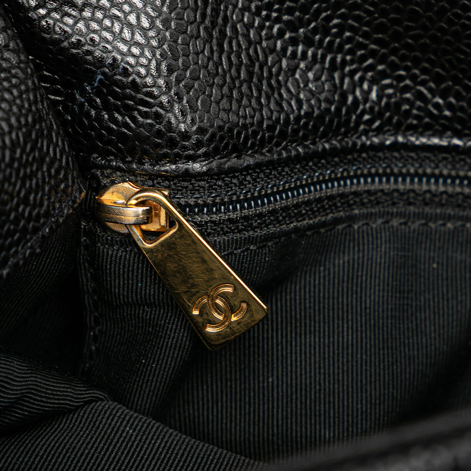 CC Caviar Wood Top Handle Tote