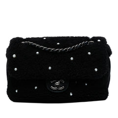 Medium Shearling Pearl Studded Flap