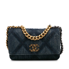 Denim Stitched 19 Flap Wallet On Chain