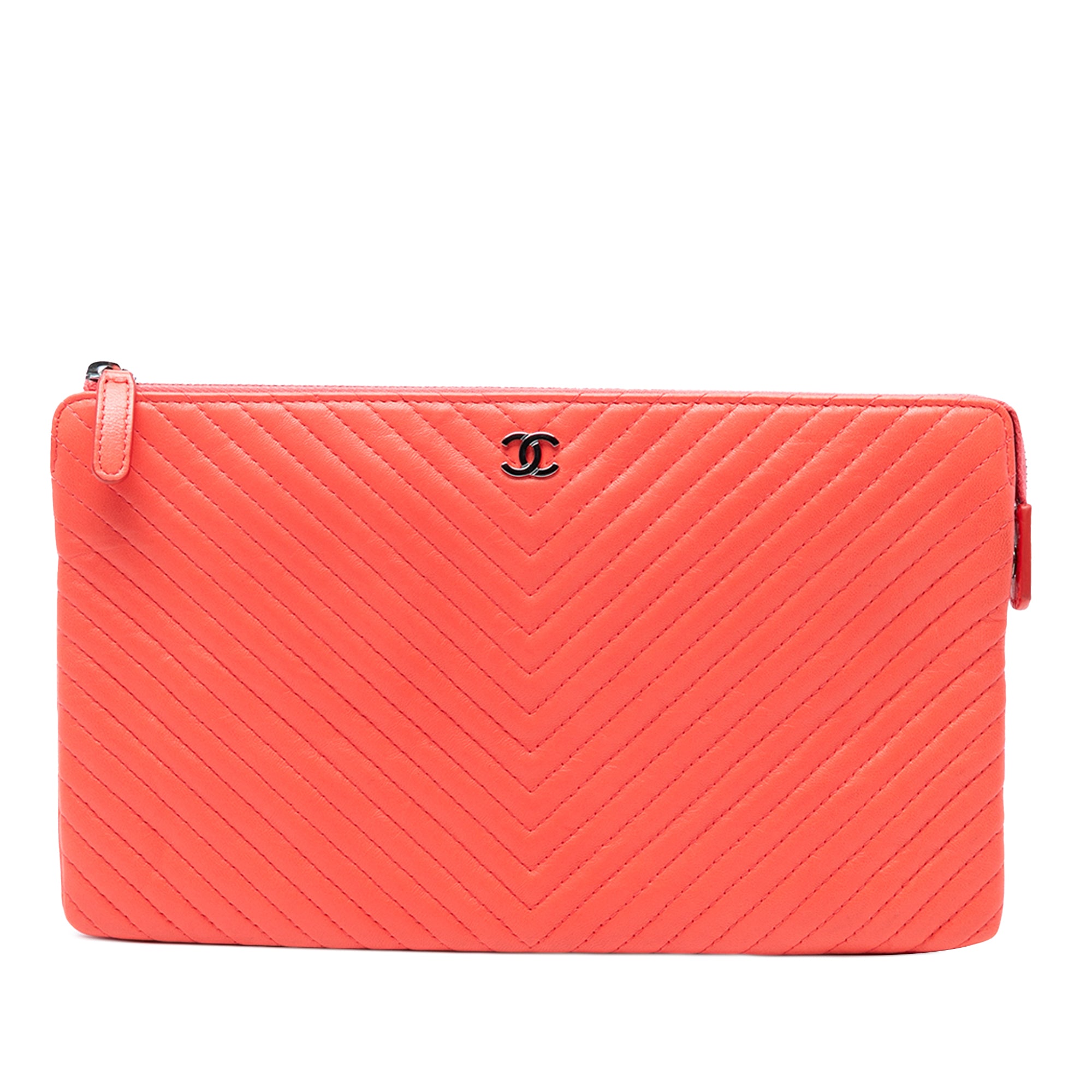 CC Chevron Calfskin Zip Clutch