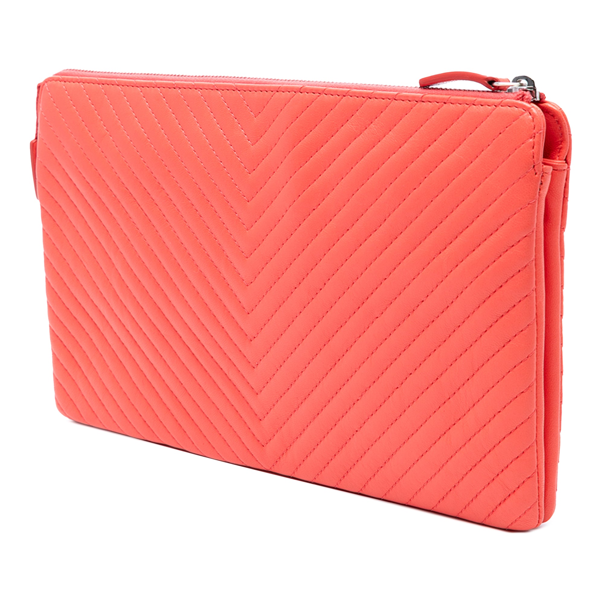 CC Chevron Calfskin Zip Clutch