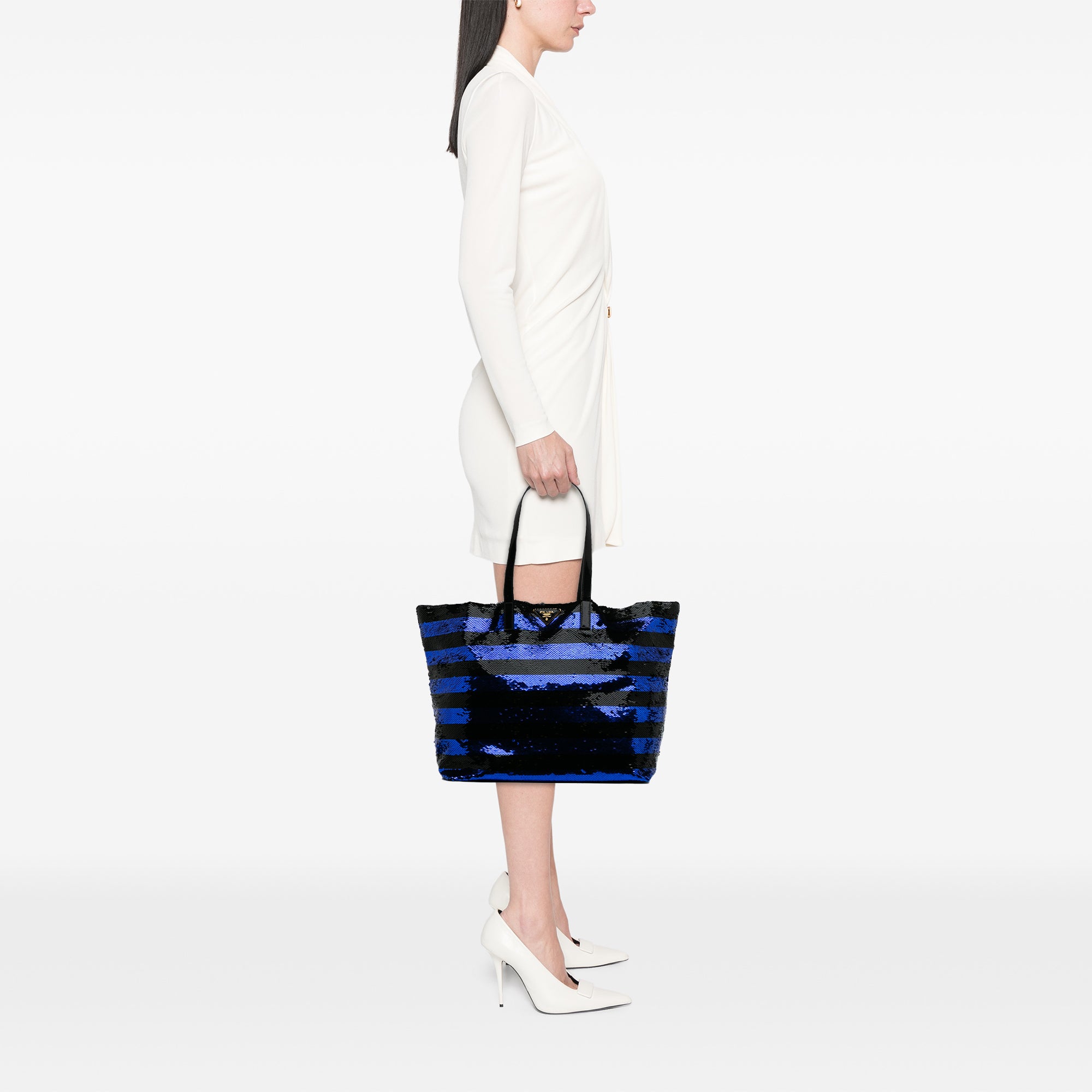 Sequined Satin Stripes Tote
