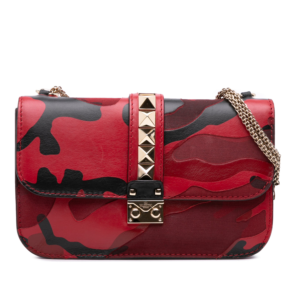 Medium Nappa and Canvas Camouflage Rockstud Glam Lock Crossbody