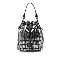 Metallic Croc Embossed Leather Drawstring Bucket Bag