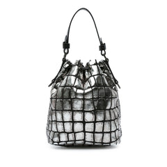 Metallic Croc Embossed Leather Drawstring Bucket Bag