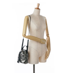 Metallic Croc Embossed Leather Drawstring Bucket Bag