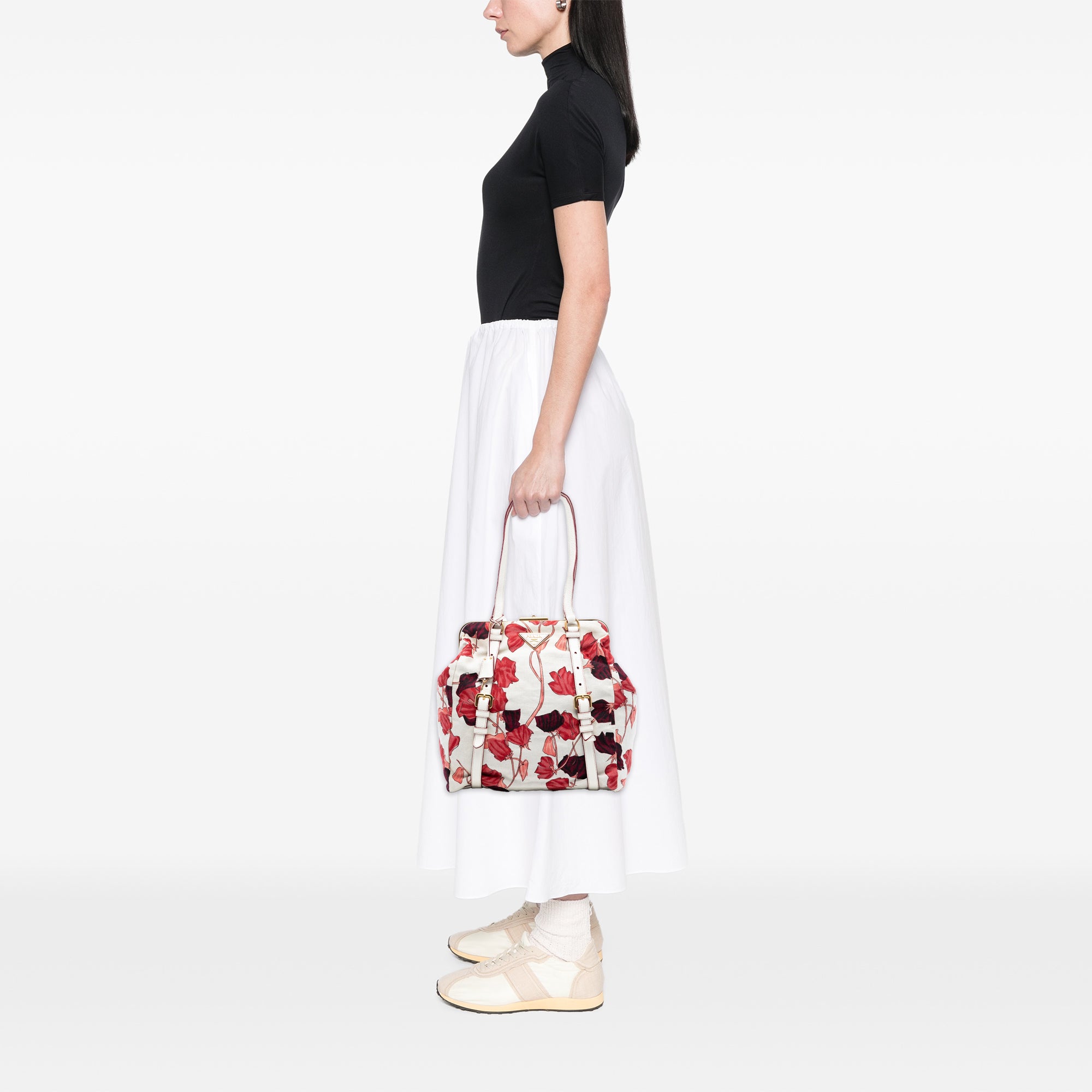 Vitello Daino Trimmed Canapa Stampato Frame Tote