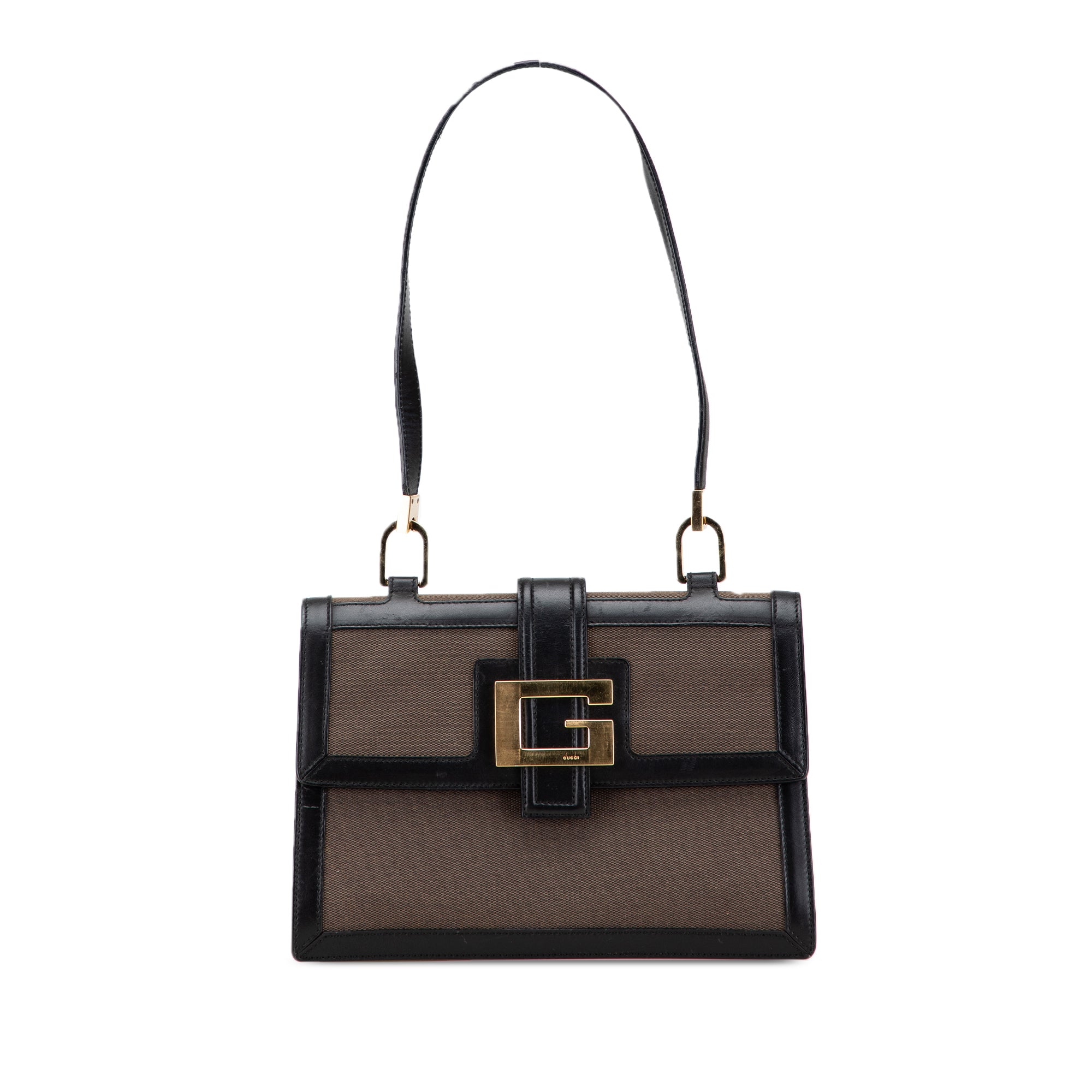 Canvas and Leather Square G Flap Shoulder Bag