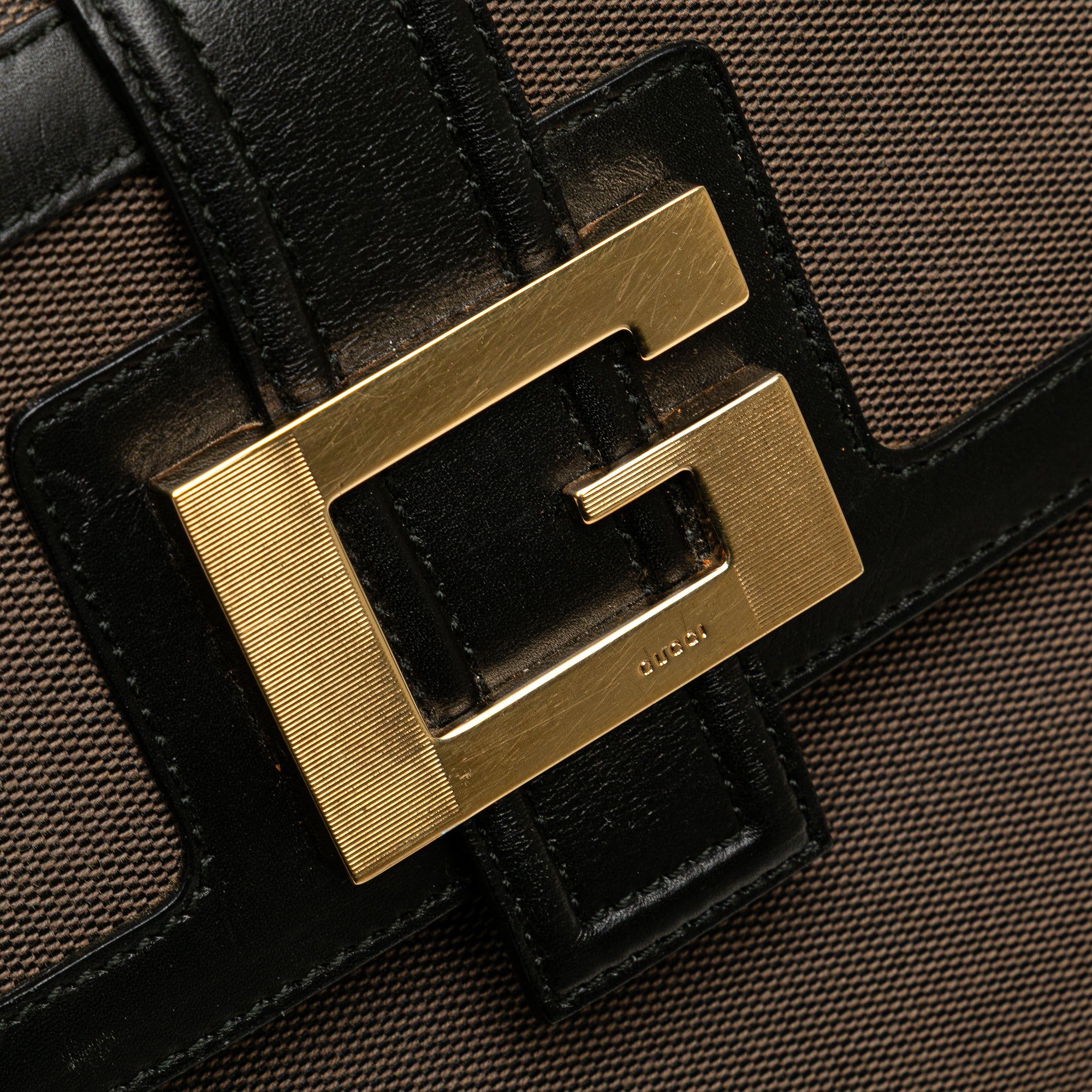 Canvas and Leather Square G Flap Shoulder Bag