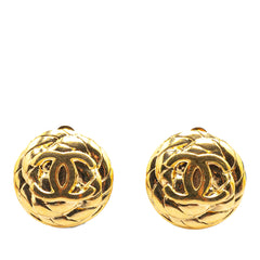 Gold Plated CC Quilted Round Clip On Earrings