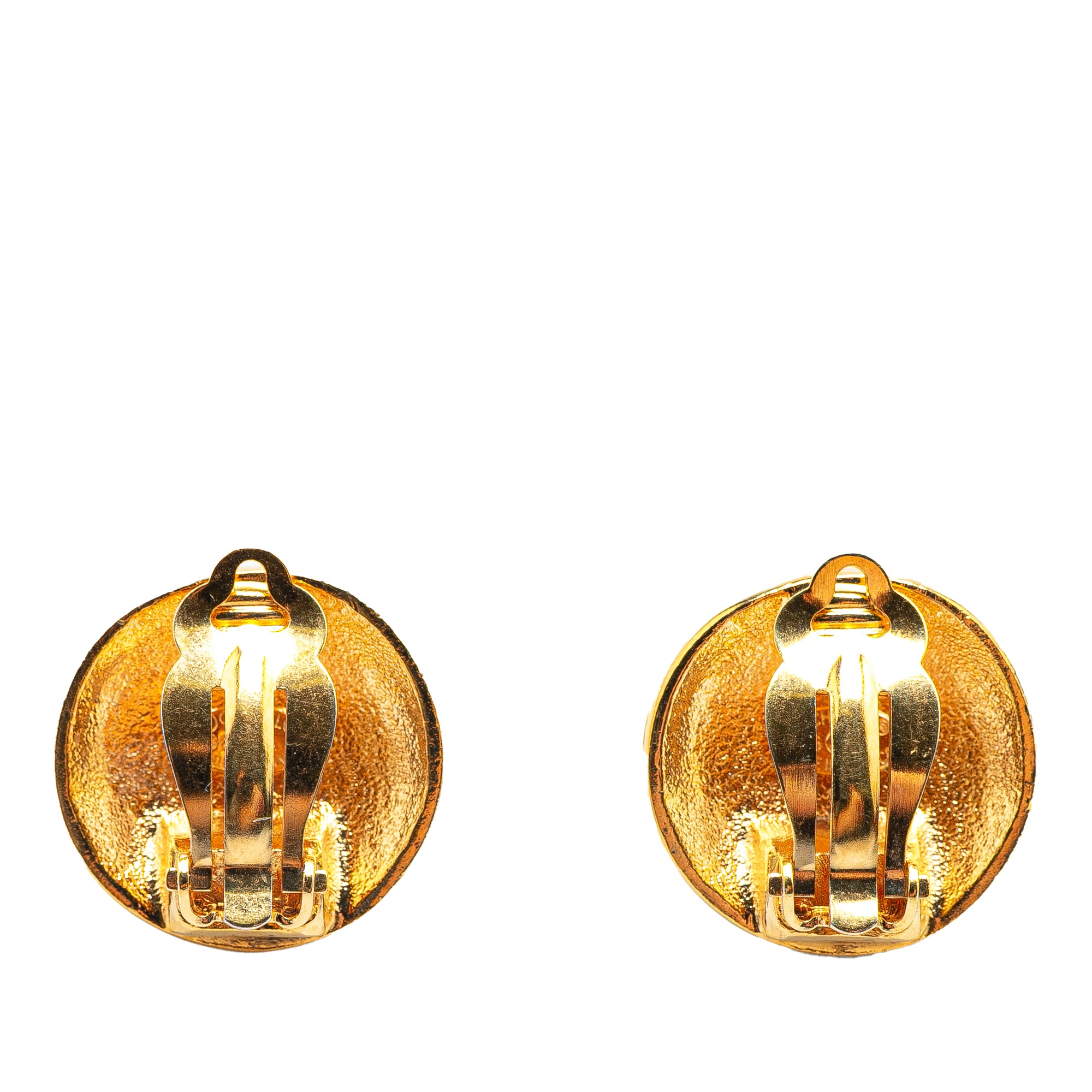 Gold Plated CC Quilted Round Clip On Earrings