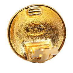 Gold Plated CC Quilted Round Clip On Earrings