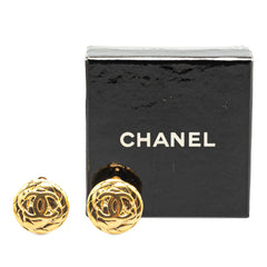 Gold Plated CC Quilted Round Clip On Earrings