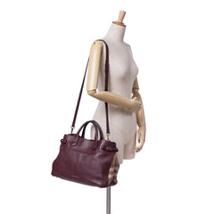 Medium Leather and House Check Banner Satchel