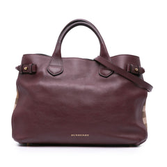 Medium Leather and House Check Banner Satchel