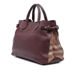 Medium Leather and House Check Banner Satchel