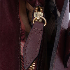 Medium Leather and House Check Banner Satchel