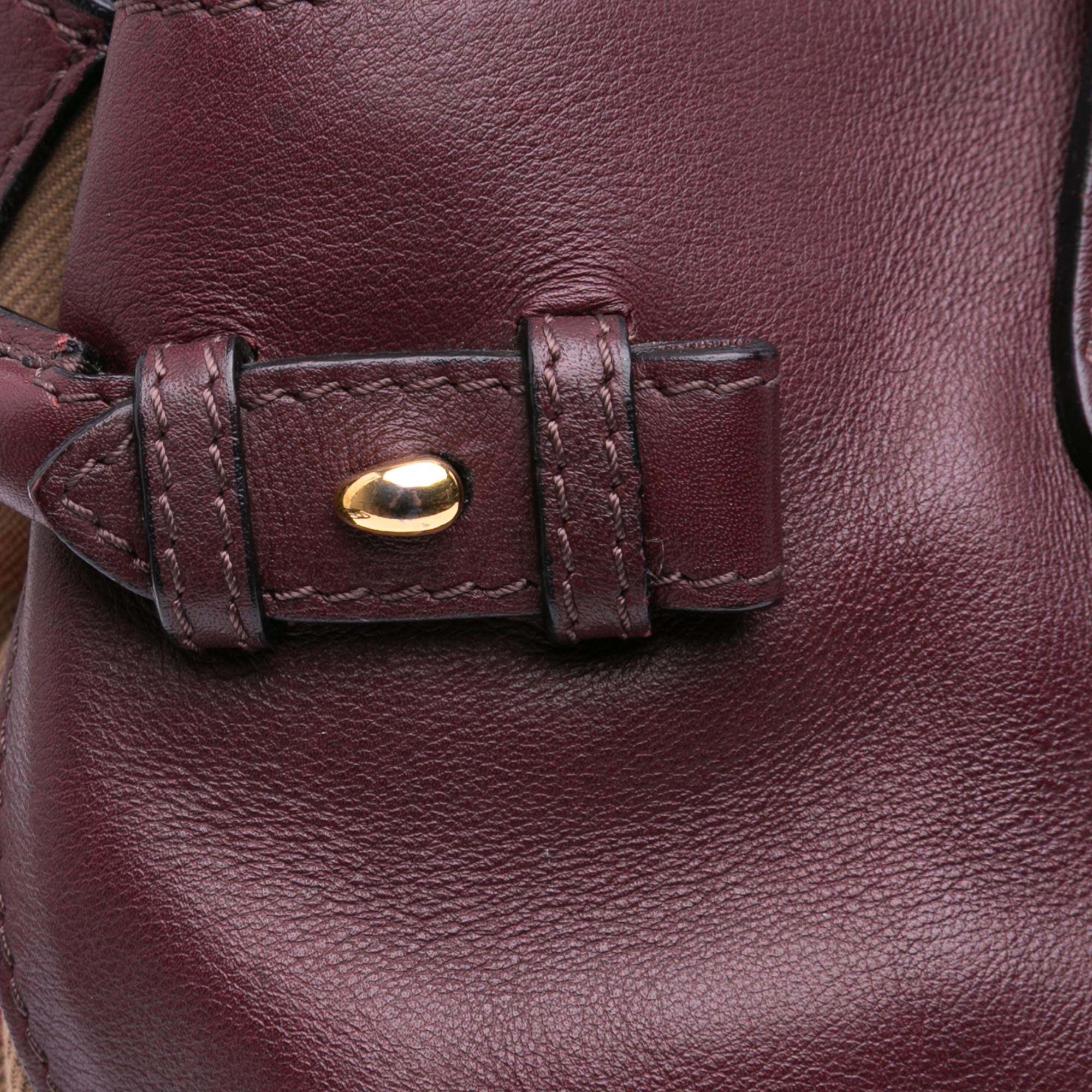 Medium Leather and House Check Banner Satchel