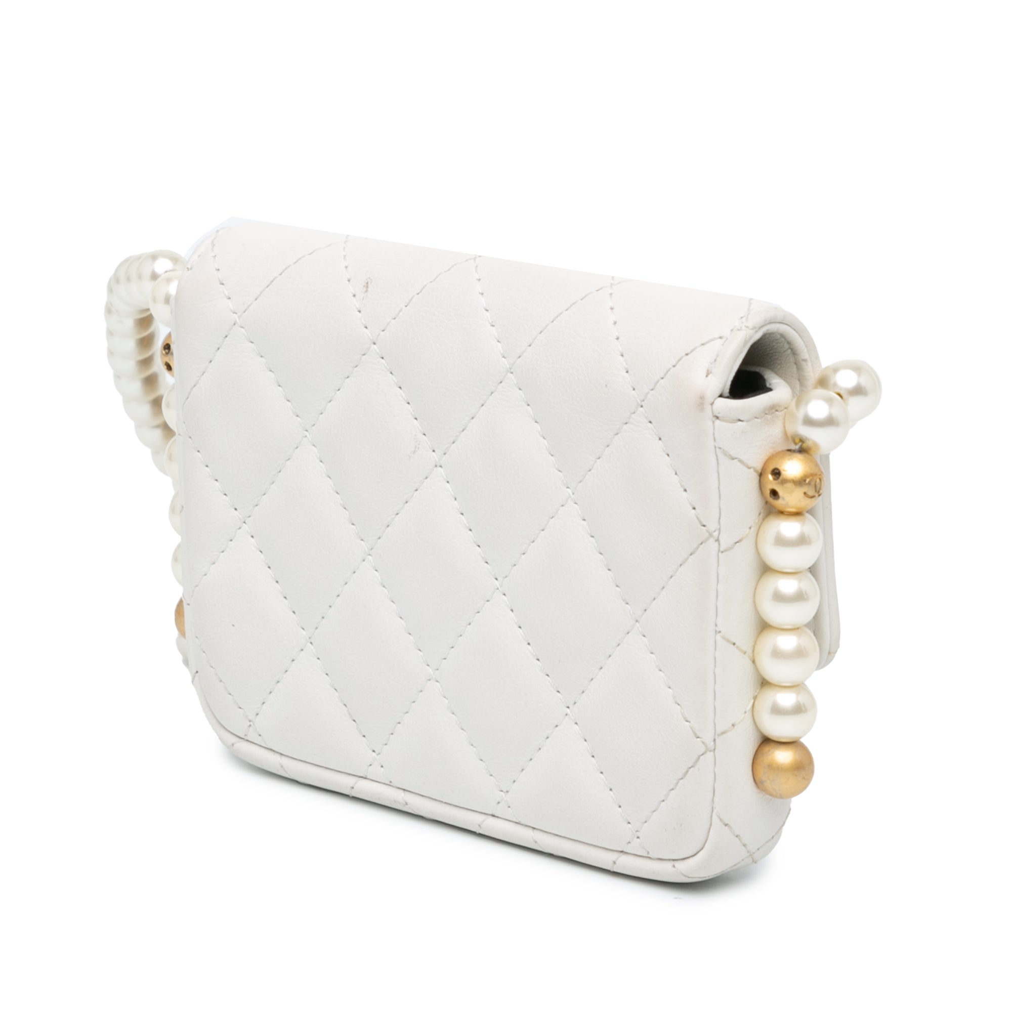 Quilted Lambskin About Pearls Card Holder On Chain