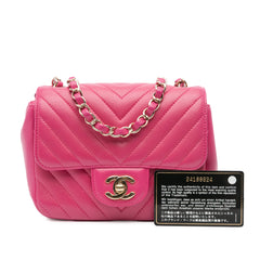 Mini Square Classic Chevron Lambskin Single Flap