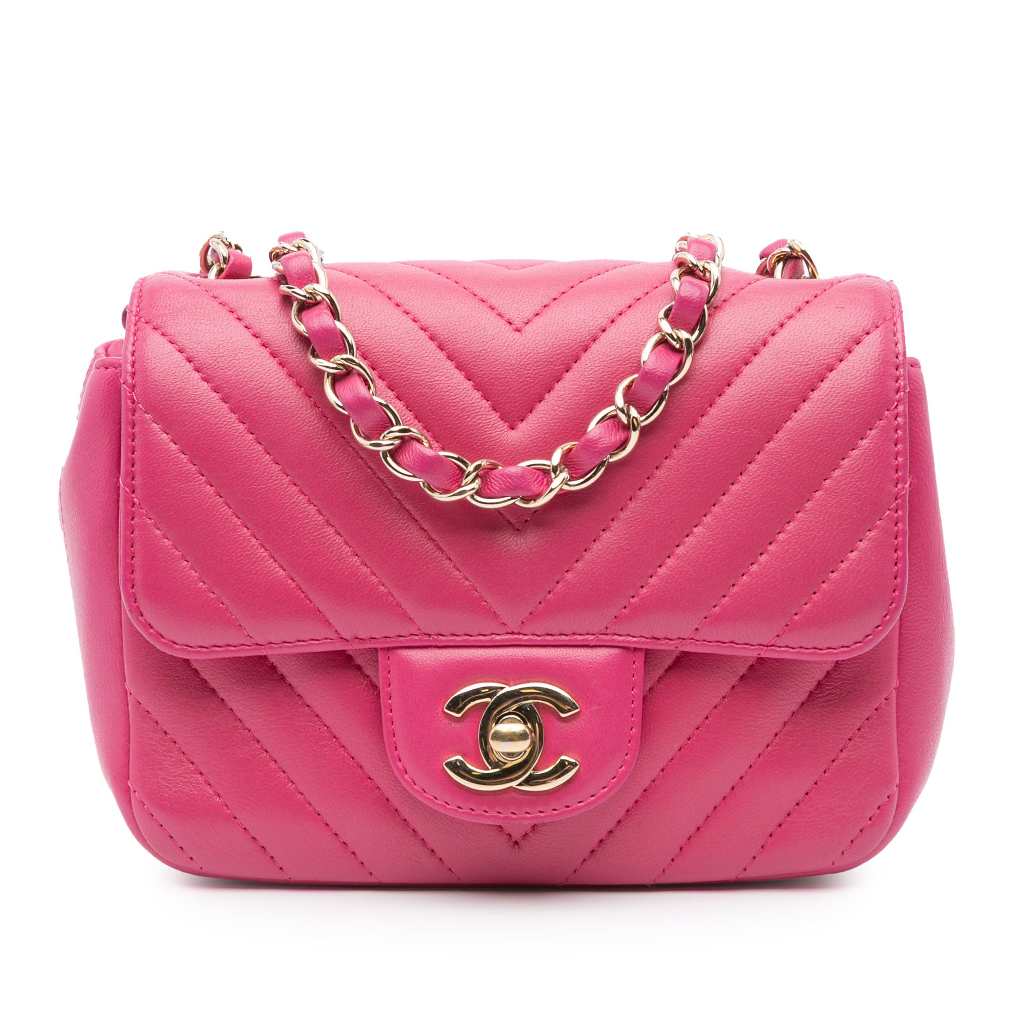 Mini Square Classic Chevron Lambskin Single Flap