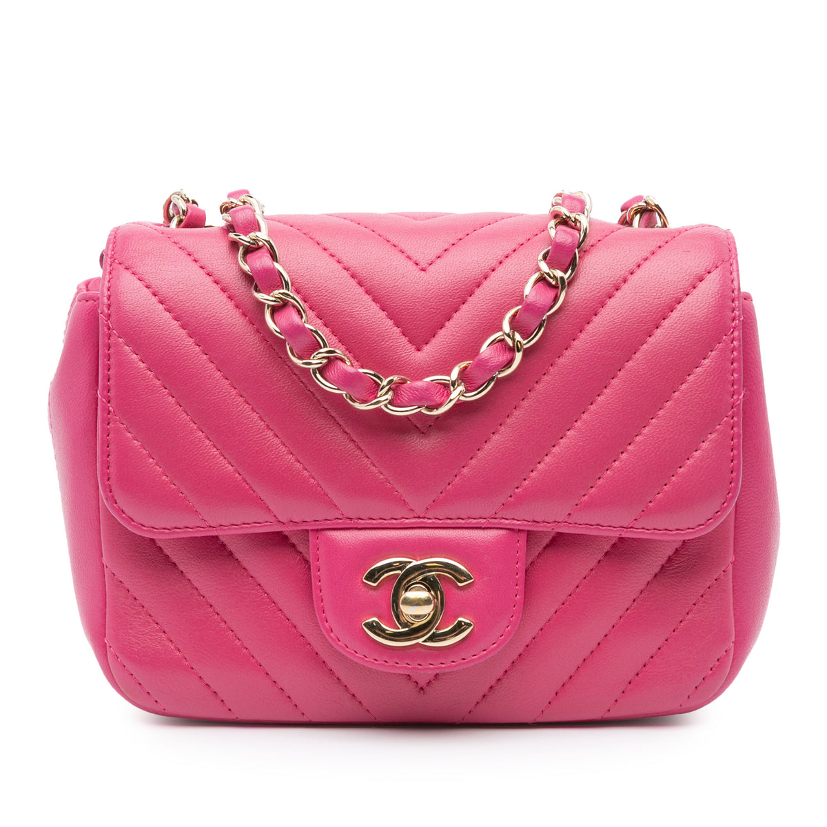 Mini Square Classic Chevron Lambskin Single Flap