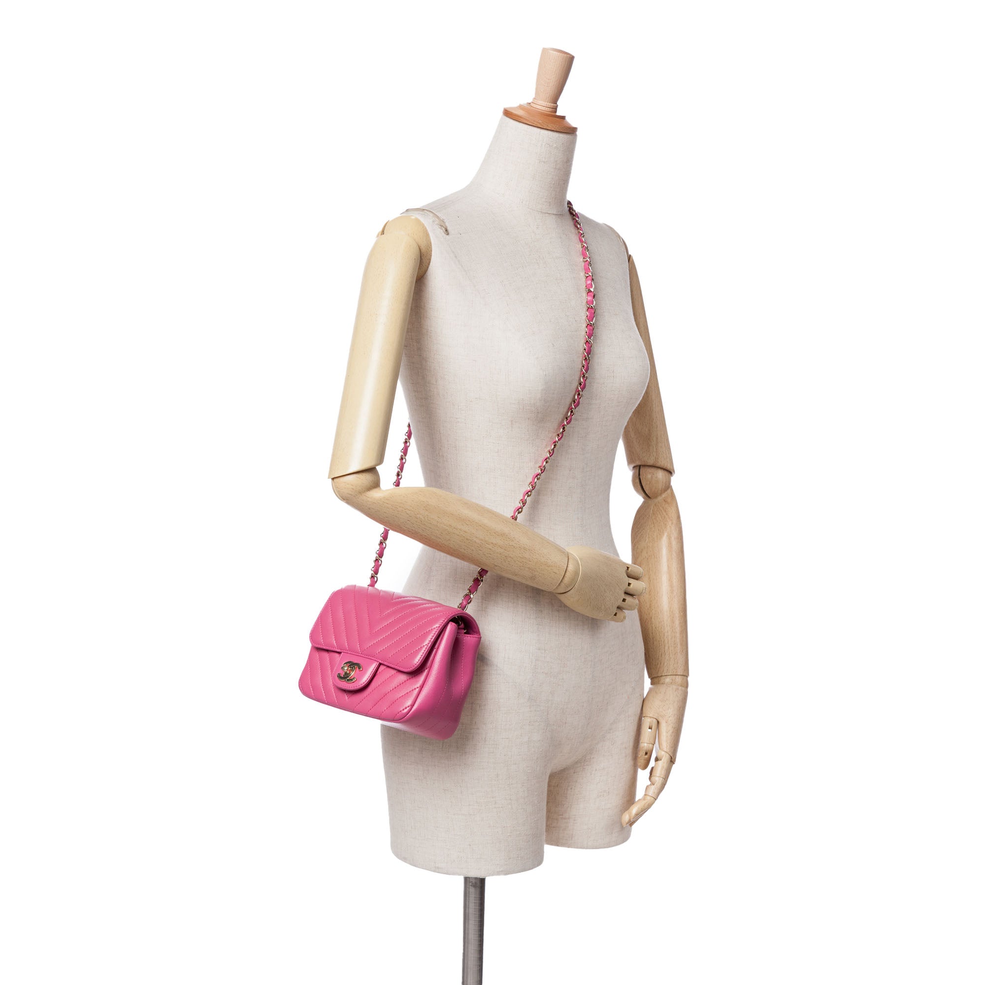 Mini Square Classic Chevron Lambskin Single Flap