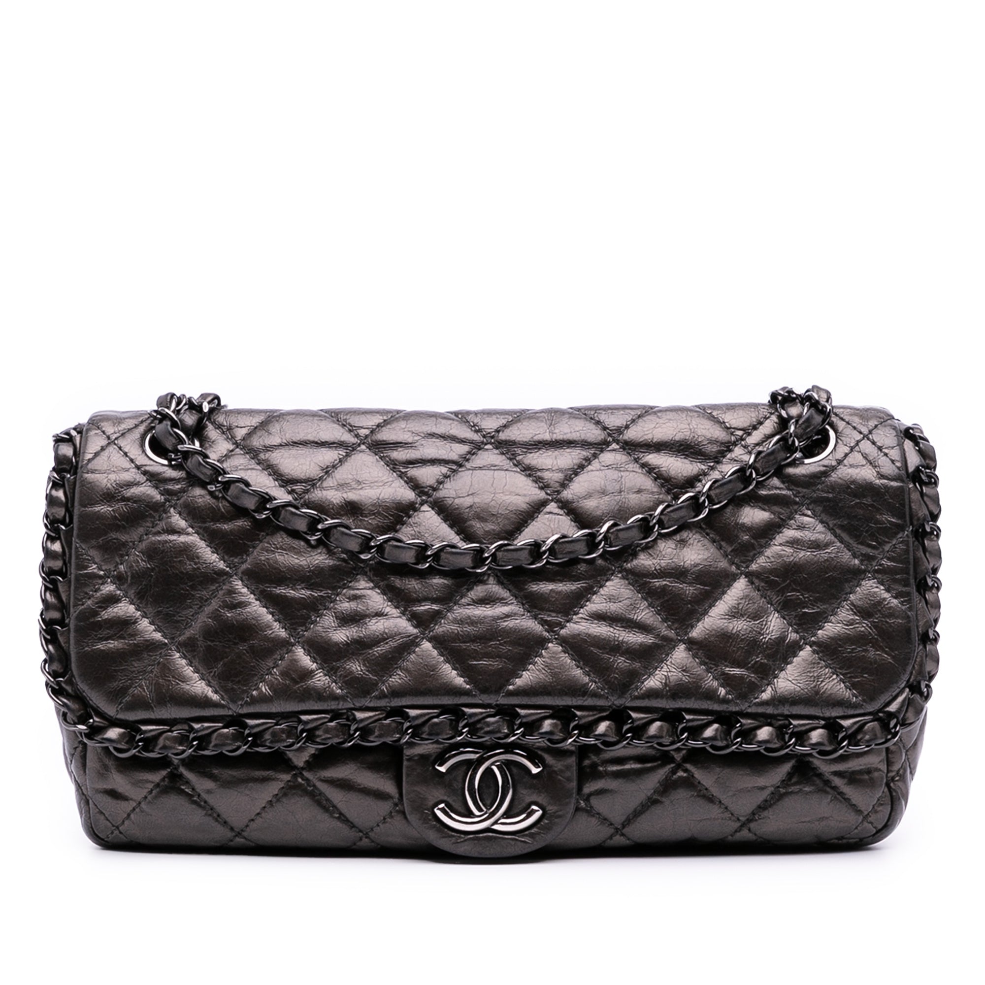 Medium Quilted Metallic Aged Calfskin Chain Me Flap