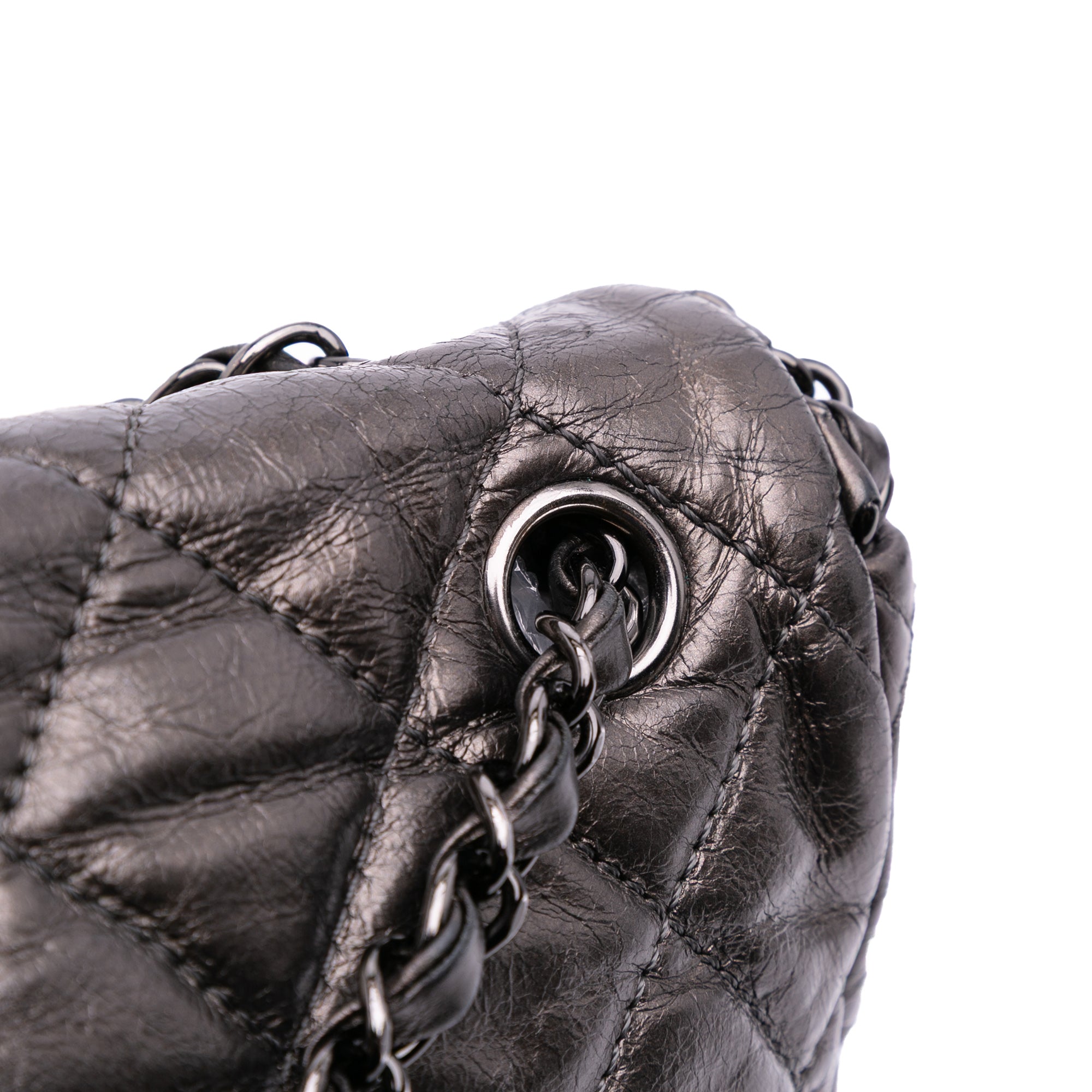Medium Quilted Metallic Aged Calfskin Chain Me Flap