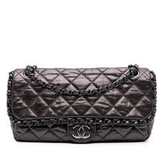 Medium Quilted Metallic Aged Calfskin Chain Me Flap