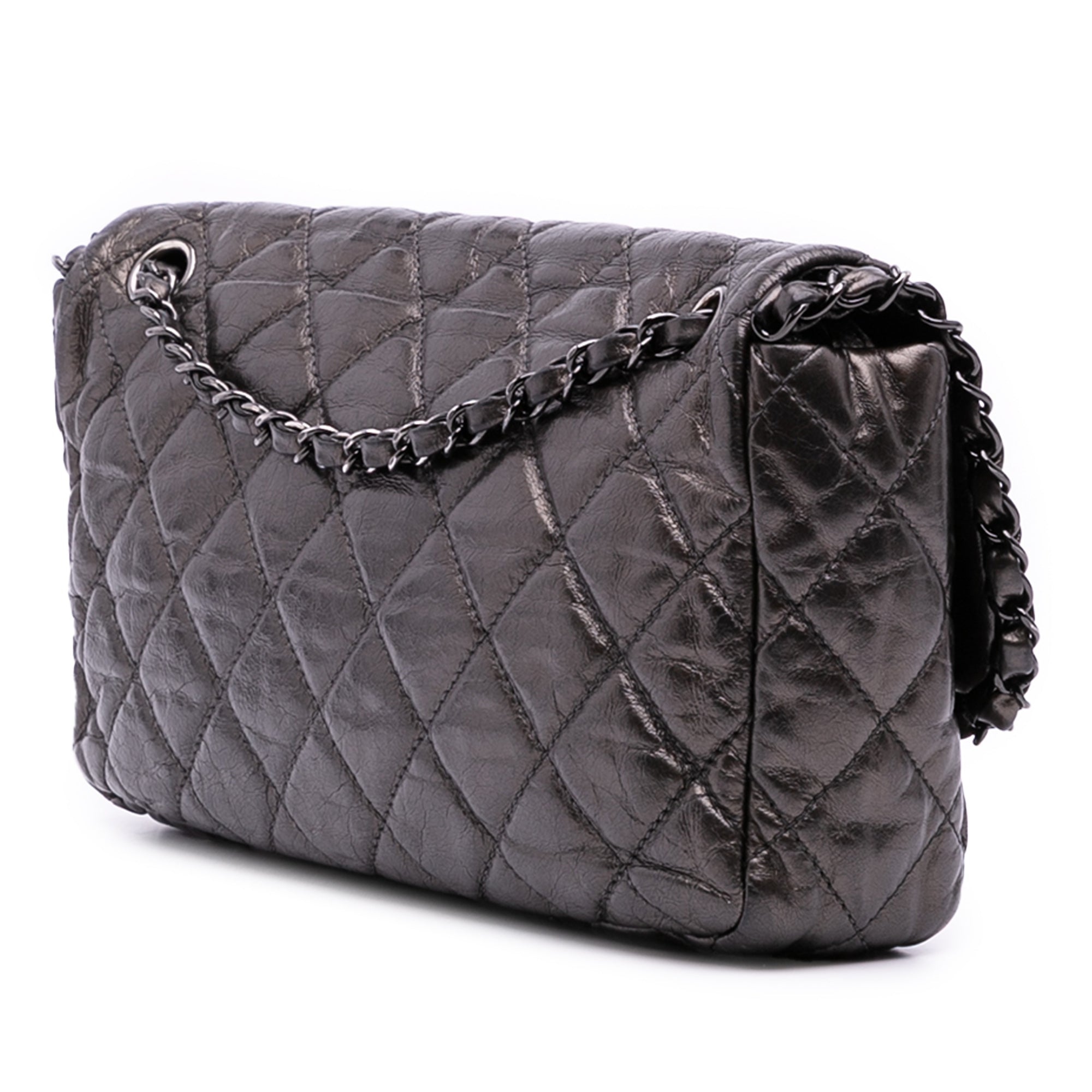 Medium Quilted Metallic Aged Calfskin Chain Me Flap