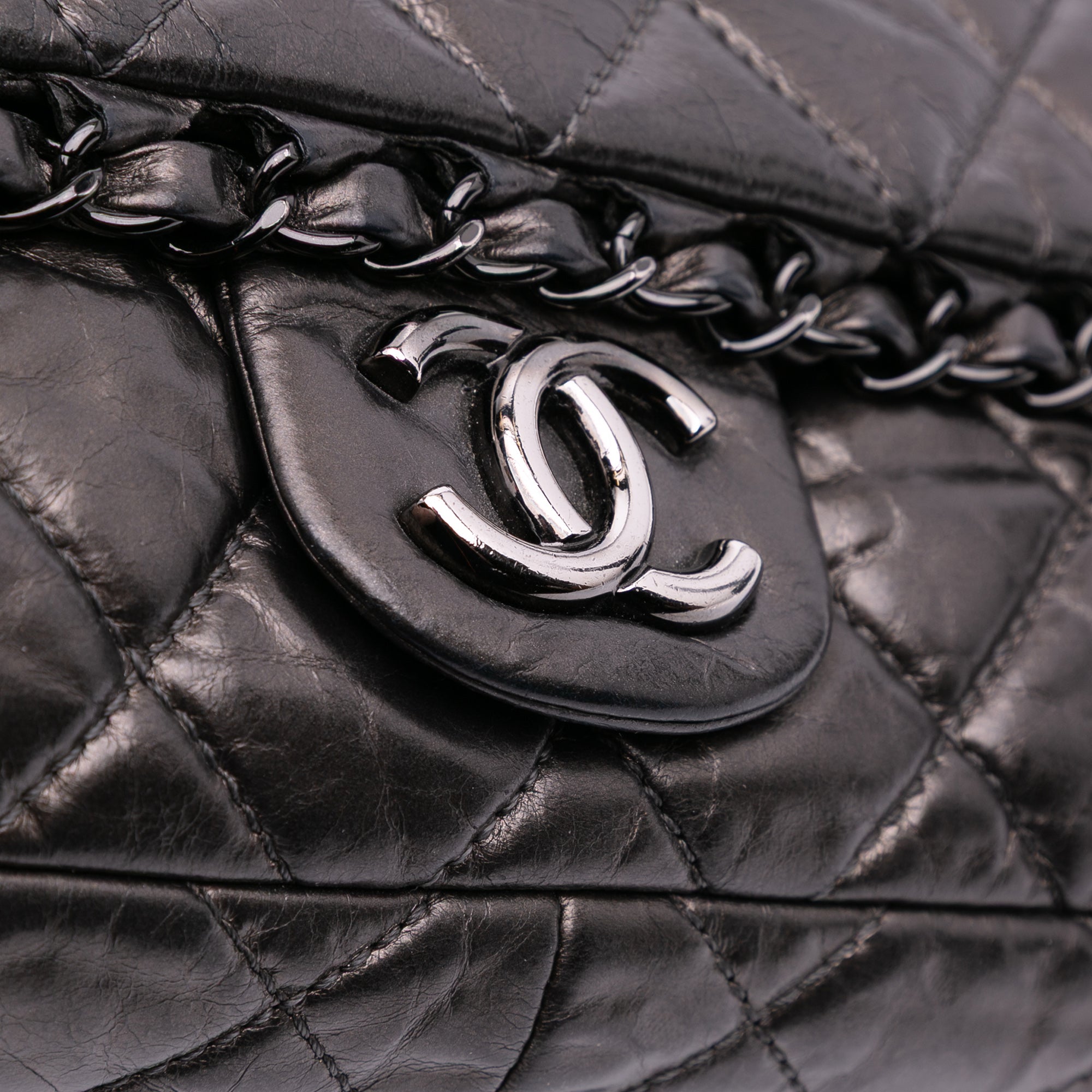 Medium Quilted Metallic Aged Calfskin Chain Me Flap