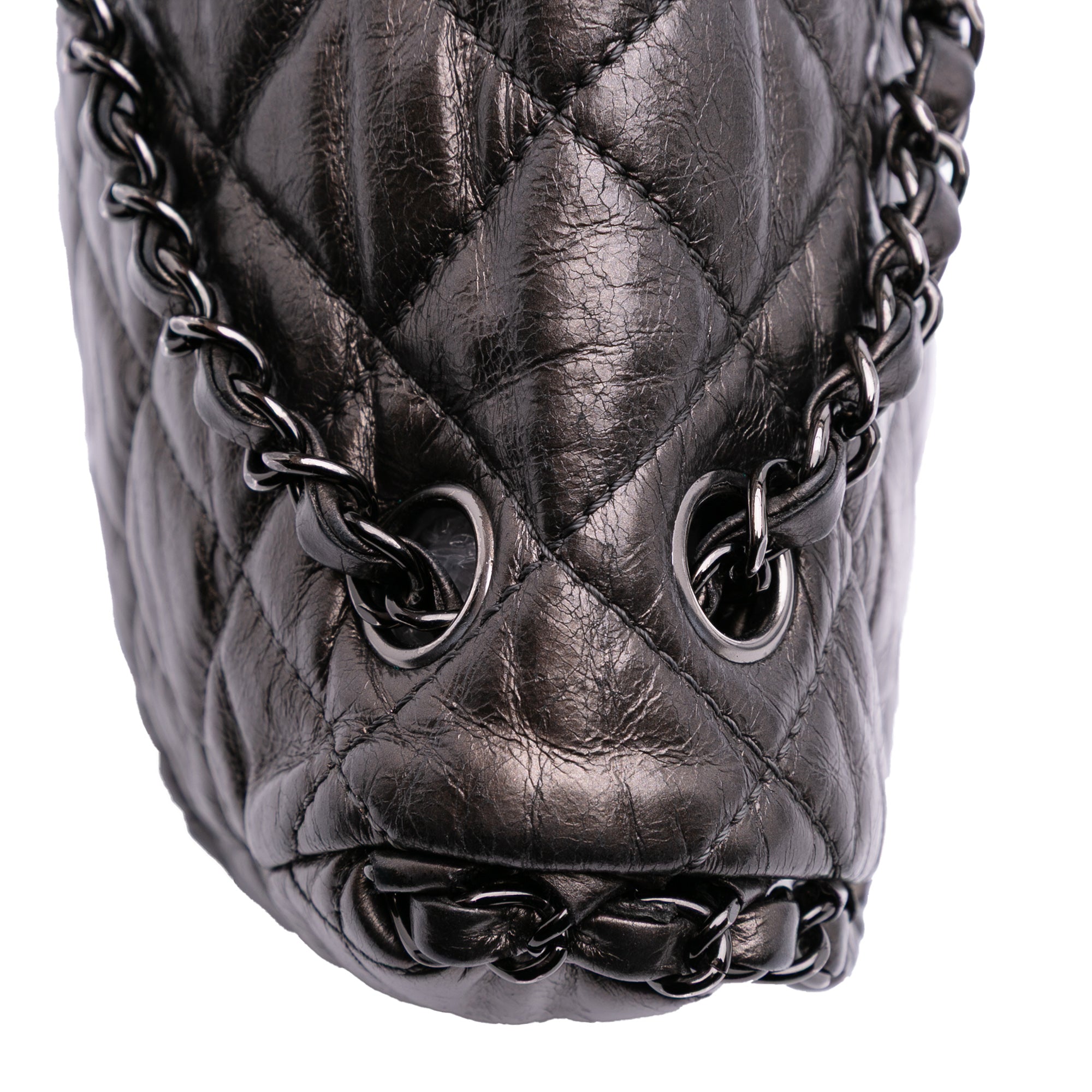 Medium Quilted Metallic Aged Calfskin Chain Me Flap