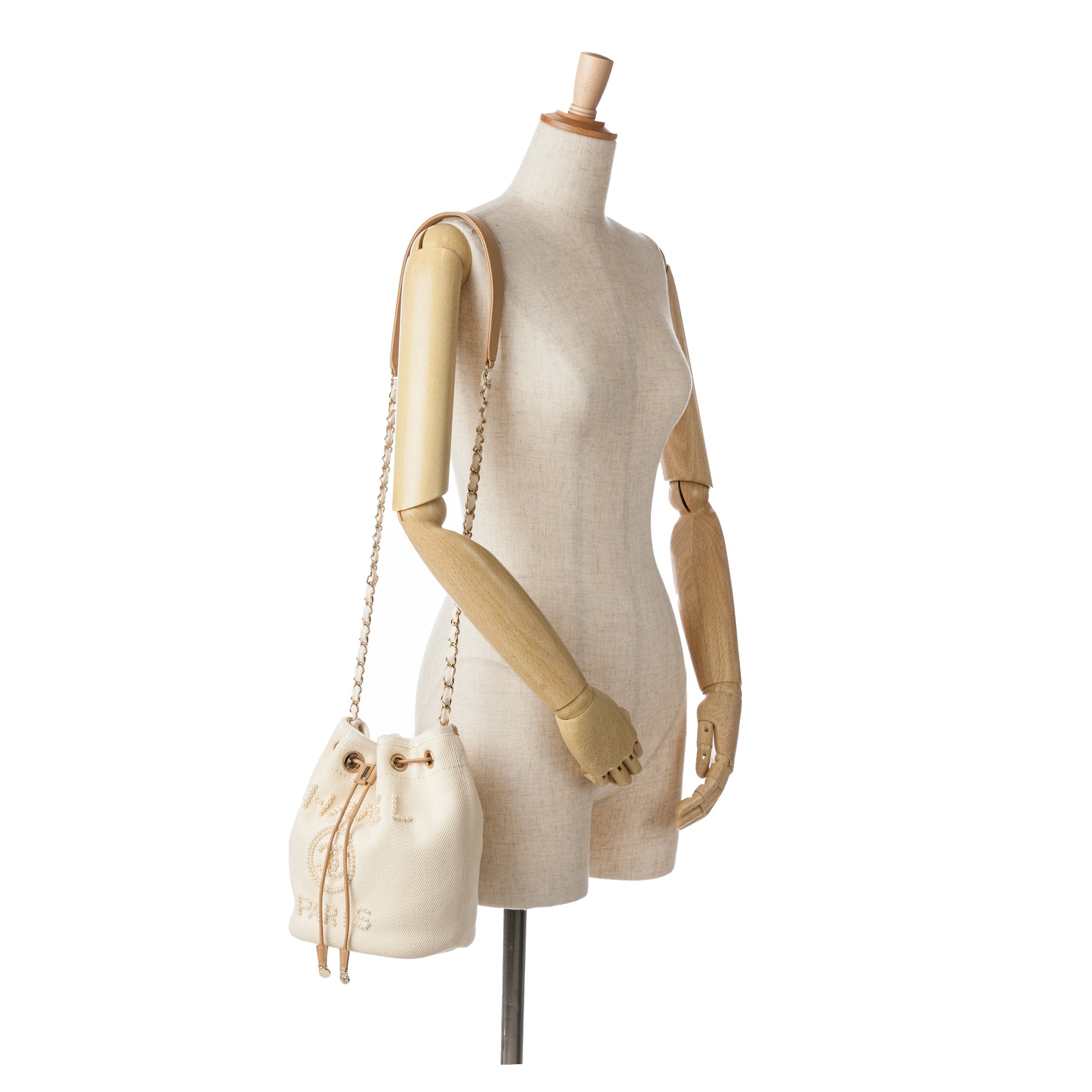 Canvas Deauville Pearl Drawstring Bucket Bag