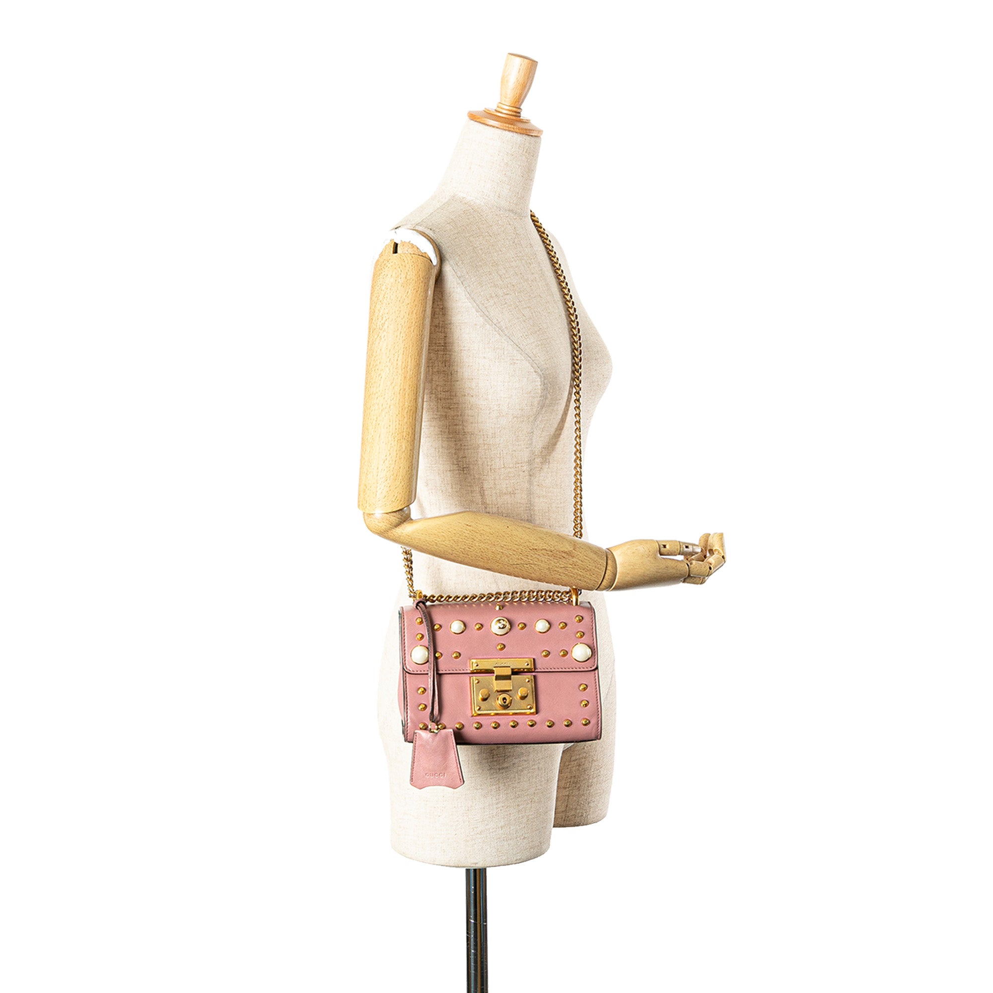 Small Pearl Studded Leather Padlock Crossbody