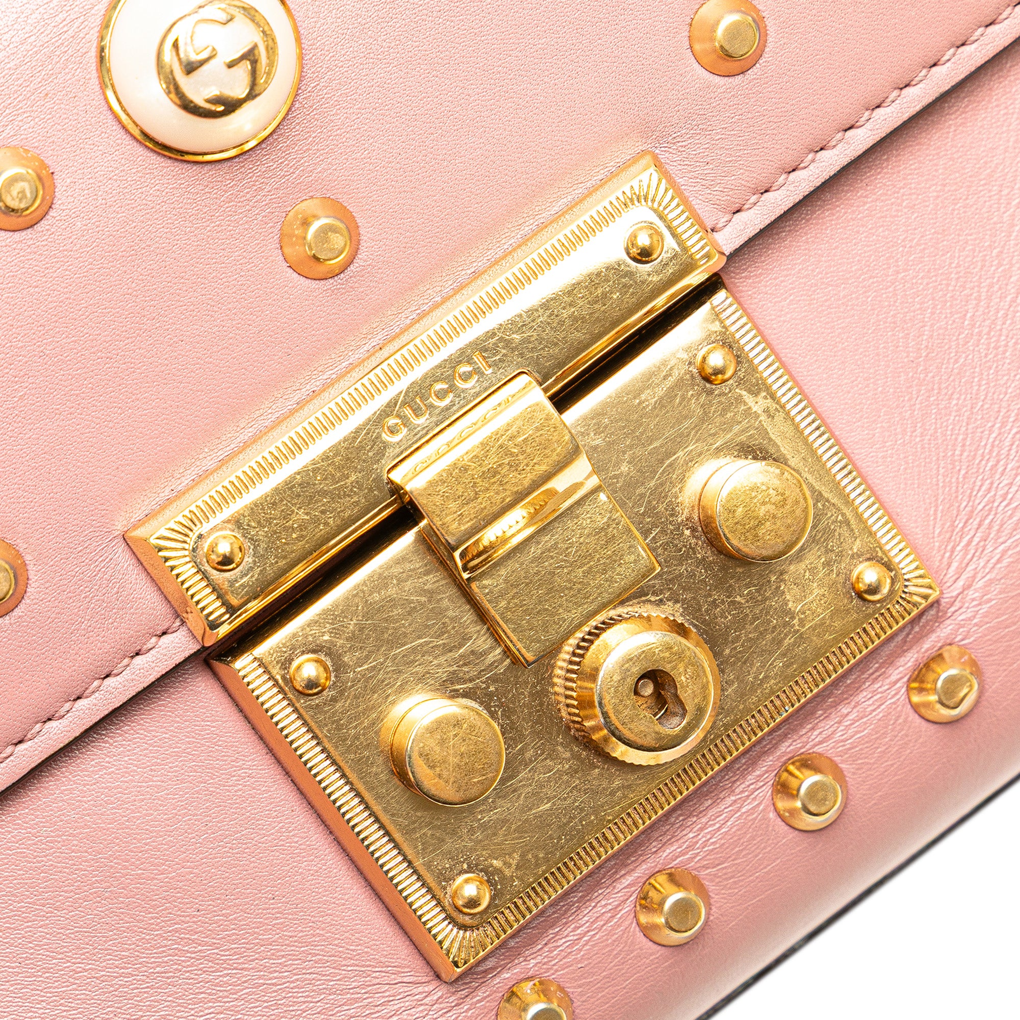 Small Pearl Studded Leather Padlock Crossbody