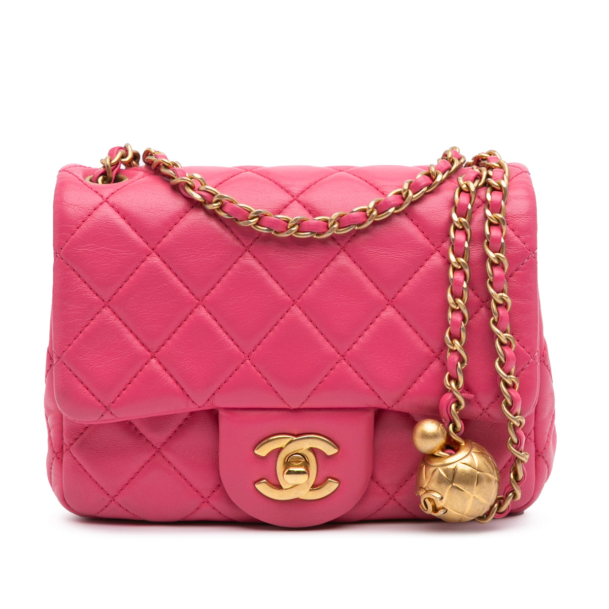 Mini Square Classic Lambskin Pearl Crush Single Flap
