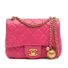 Mini Square Classic Lambskin Pearl Crush Single Flap